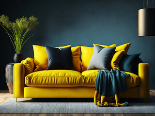 Wall Mural - Comfy yellow sofa and lamp. Generative AI