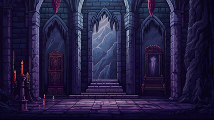 Wall Mural - RPG Gaming Battle Scene Vampire Castle Dungeon in Pixel 8bits 16bits 32 bits Style