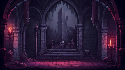 Sticker - RPG Gaming Battle Scene Vampire Castle Dungeon in Pixel 8bits 16bits 32 bits Style