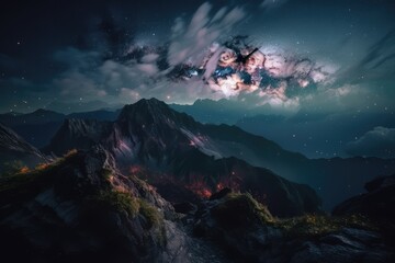 Wall Mural - mountain landscape at night with star in the sky. distinct generative ai image.