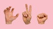 © kittyfly - Set of male hand isolated on white background, palm clenched into tight fist, concept threat, ready to strike, violence, fingers twisted, scratching, zombie hand symbol, horror, basis for animation