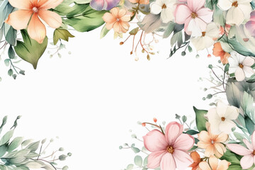 Wall Mural - Floral border frame card template. Golden gradient on white background.Vector design illustration. for bunner, wedding card. Rectangle corners sides decoration.