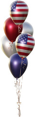 American flag balloon bouquet for USA Independance day (4th of July), Flag Day. Bunch of 3d realistic balloons isolated on a transparent background.