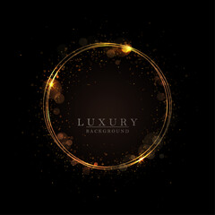Wall Mural - Round isolated gold color frame with small tinsel on black design