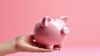 © Deivison - Hand holding pink piggy bank, investment concept. Generative AI