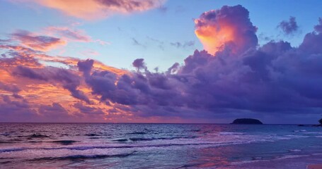 Wall Mural - aerial view exotic colorful sky in bright sunset at Kata Noi beach Phuket..Scene of colorful romantic sky of sunset. Gradient color. Sky texture..amazing sky of bright sunset in nature 