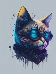 t-shirt design a cat with a goggles and a helmet that says'cat'on it