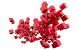 isolated abstract red cubes floating