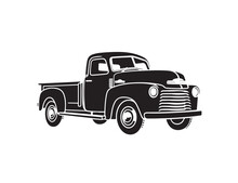 Classic Car, Black Outline Icon, On White Background