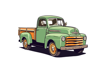 Old classic pickup truck. Background clipart.