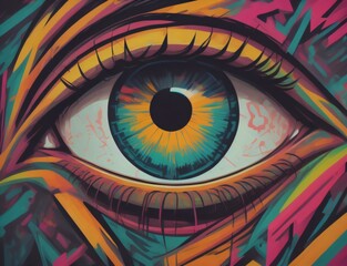 one eye of person with grafity style created by ai generated tools