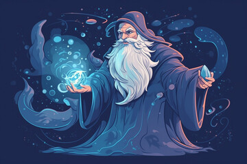 Poster - Fantastic wizard making spells illustration. Ai generated