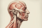 Fototapeta  - Human anatomy showing head, nose, face with muscular system visible Generative AI