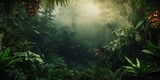 Fresh exotic jungle background with lots of copy space, generative ai