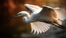 Spread Wings, Great Egret In Tranquil Pond Generated By AI