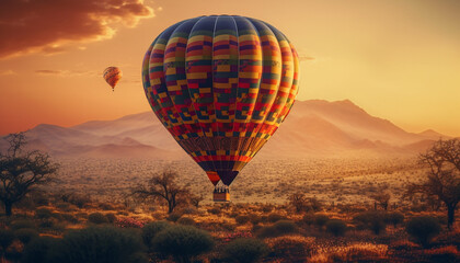 Canvas Print - Flying hot air balloon, adventure in nature generated by AI