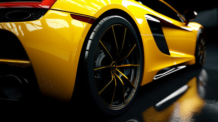 Wall Mural - Closeup on front of generic and unbranded car A super yellow sports car background wallpaper illustration. generative ai