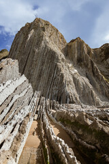 Itzurun.'s beach. Cloudy day in Zumaia, Guipuzkoa, Spain. Zumaia's flysch. 