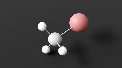 Poster - bromomethane molecule, molecular structure, methyl bromide, ball and stick 3d model, structural chemical formula with colored atoms