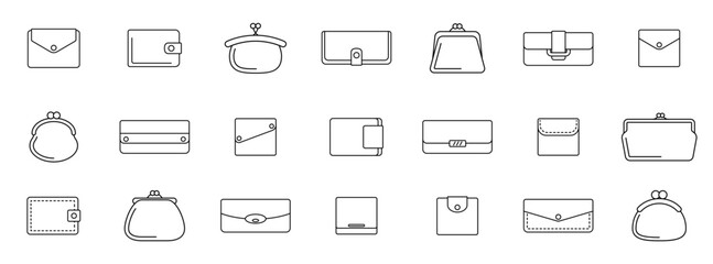 Wall Mural - wallet icon. set of black linear icons of wallets on white background. wallets logo design. vector i