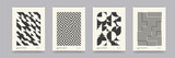 Fototapeta Do przedpokoju - Retro black and white geometric pattern background, vector abstract circle, triangle and square lines art. Trendy bauhaus pattern backgrounds op-art set