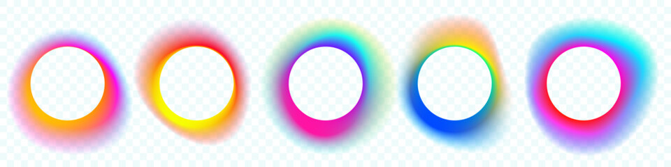 Color gradient circle backgrounds, abstract neon light of color blend shapes, vector bright gradation for logo template. Soft color gradient blend mesh blur of smooth vibrant multicolor, glow circles