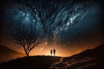 A couple under the starry sky at night AI generated