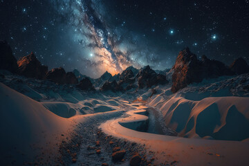 Wall Mural - Natural scenery under the beautiful starry sky AI generated