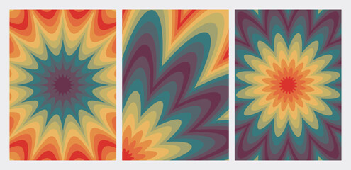 Aufkleber - Set of vector abstract templates. A4 retro covers. Rainbow posters.