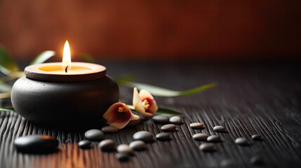 Wall Mural - zen candles and stones, spa wellness, candlelight massage - by generative ai