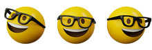 3d Rendering Nerd Glasses Emoji Or Yellow Ball Emoticon Creative User Interface Web Design Symbol