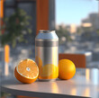 Metallic can with lemons and oranges mock-up