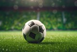 Fototapeta Sport - Soccer ball on soccer field  AI Generative
