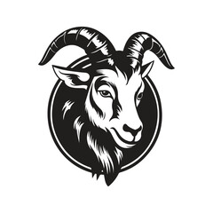 Wall Mural - goat mascot, vintage logo line art concept black and white color, hand drawn illustration