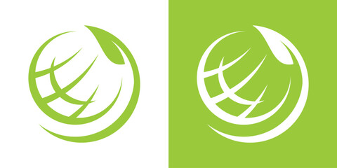 Wall Mural - logo design planet and leaf icon vector illustration