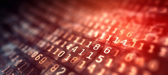 Leinwandbilder - Binary code data red alert visualization system technology background. Generative AI technology.