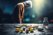 Drugs today's greatest human problem, social help, abandonment a helping hand, drug pills, dependency addiction, loneliness seclusion, marijuana, ecstasy cocaine LSD amphetamines heroin. Generative AI