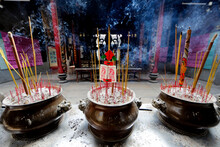 The Thien Hau Temple, The Most Famous Taoist Temple In Cholon, Incense Sticks Smoking, Ho Chi Minh City, Vietnam