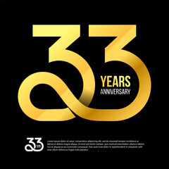 33 Th Anniversary Numbers Modern Gold Concept Logo. 33 Years Logotype. 33 Years Design Template. Vector Illustration