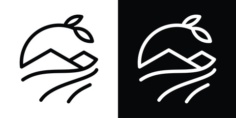 Wall Mural - logo design mountain and leaf line icon vector illustration