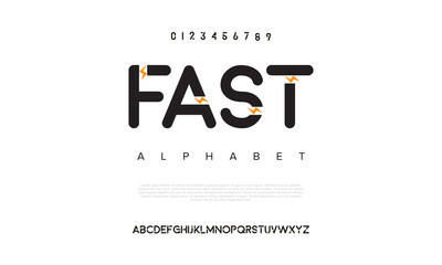 Canvas Print - Fast abstract digital technology logo font alphabet. Minimal modern urban fonts for logo, brand etc. Typography typeface uppercase lowercase and number. vector illustration