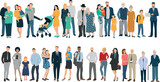 Fototapeta Morze - illustration vectorielle représentant une foule de gens, d'âge et de race différents. Des enfants, des personnes âgées, des familles. Flat design.