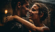 © Stockgiu - A playful summer night, two adults embrace in raindrop kissing generated by AI
