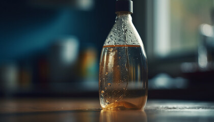 Poster - A fresh drop of whiskey in a clean glass container generated by AI