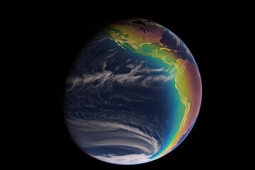 Wall Mural - the Earth from space with a vibrant rainbow in the center Generative AI