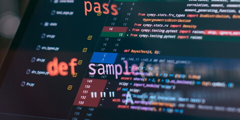 Programmer developer screen. Desktop PC monitor photo. IT business.