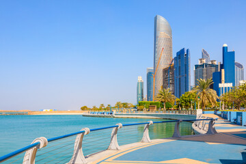 Wall Mural - View of Abu Dhabi with sea, beach and skyscrapers. Travel in UAE