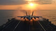 Military aircraft carrier ship with fighter jets take off during a special operation at airforce support with Generative AI Technology.
