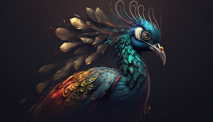 Naklejka na meble Peacock abstract wallpaper. Contrast background Peafowl in vivid colors generative ai