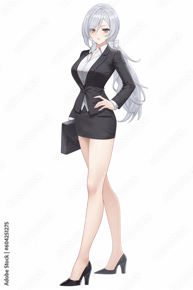 OL(スーツ)の女性キャラクターの全身イラスト(AI generated image
